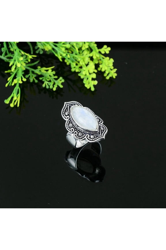 Natural Rainbow Moonstone Gemstone 925 Sterling Silver Gift Ring Size 7