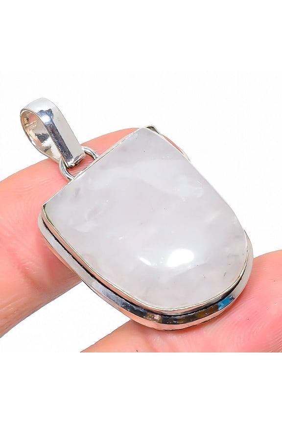 Natural Rainbow Moonstone Gemstone 925 Sterling Silver Pendant 1.62"