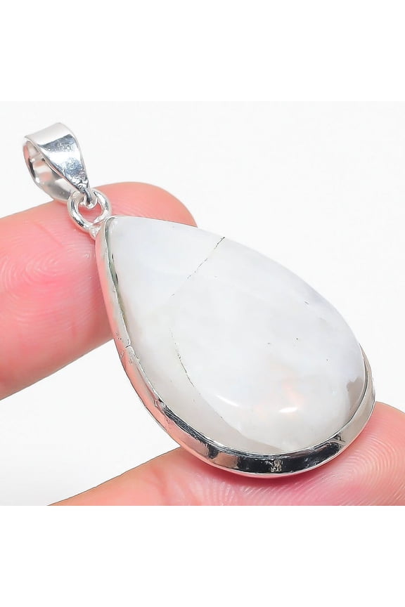 Natural Rainbow Moonstone Gemstone 925 Sterling Silver Pendant 2.01"