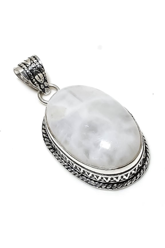 Natural Rainbow Moonstone Gemstone 925 Sterling Silver Pendant 2.01"