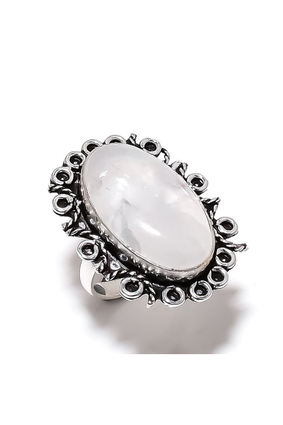 Natural Rainbow Moonstone Gemstone 925 Sterling Silver Ring Size 7.5