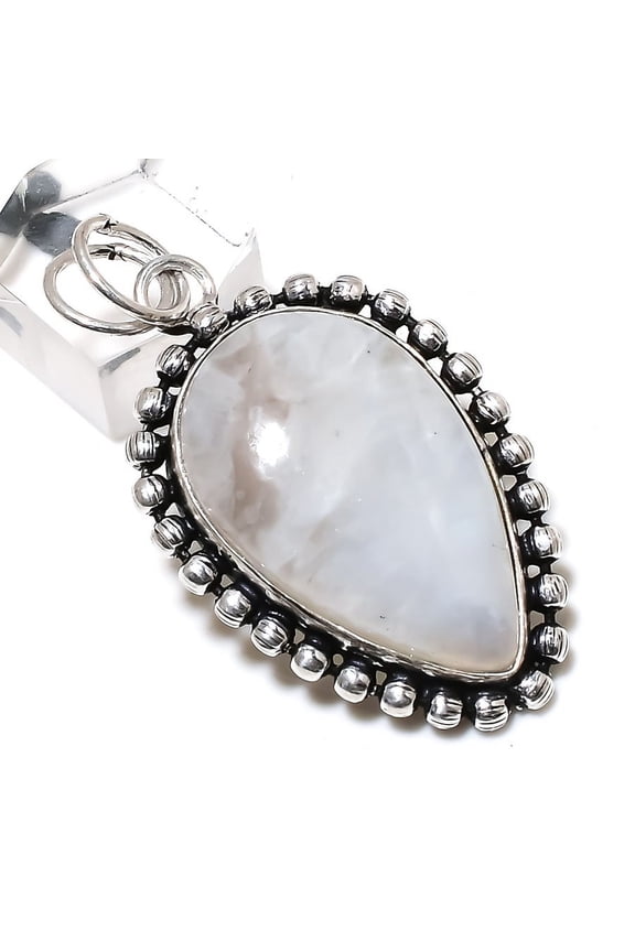 Natural Rainbow Moonstone Gemstone 925 Sterling Silver Pendant 2.21"