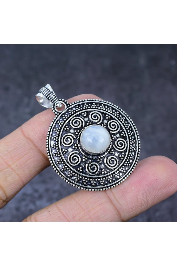 Natural Rainbow Moonstone Handmade 925 Sterling Silver Gift Pendant 1.75"