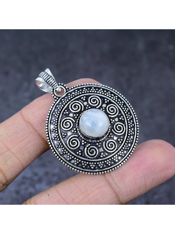 Natural Rainbow Moonstone Handmade 925 Sterling Silver Gift Pendant 1.75"