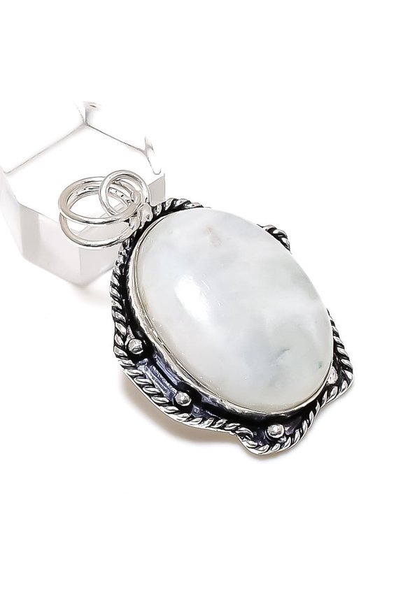Natural Rainbow Moonstone Handmade 925 Sterling Silver Gift Pendant 1.97"
