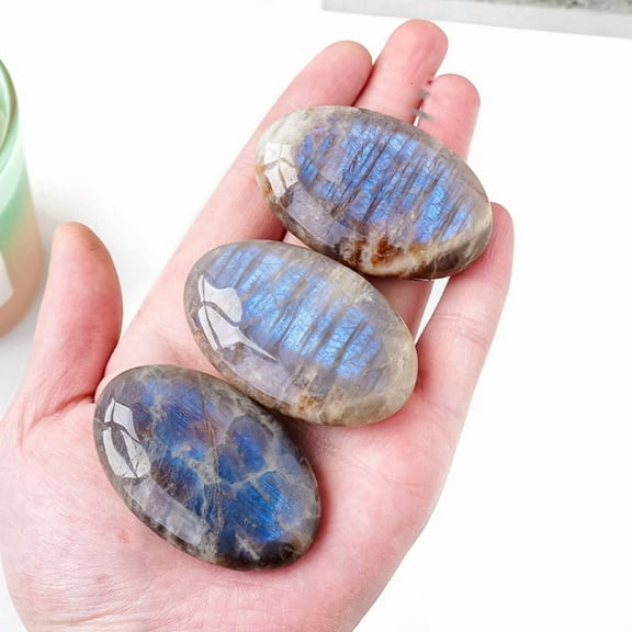 Natural Rainbow Moonstone Healing Stones Oval Stones Pocket Palm Stones for Reiki Balancing 50~60mm