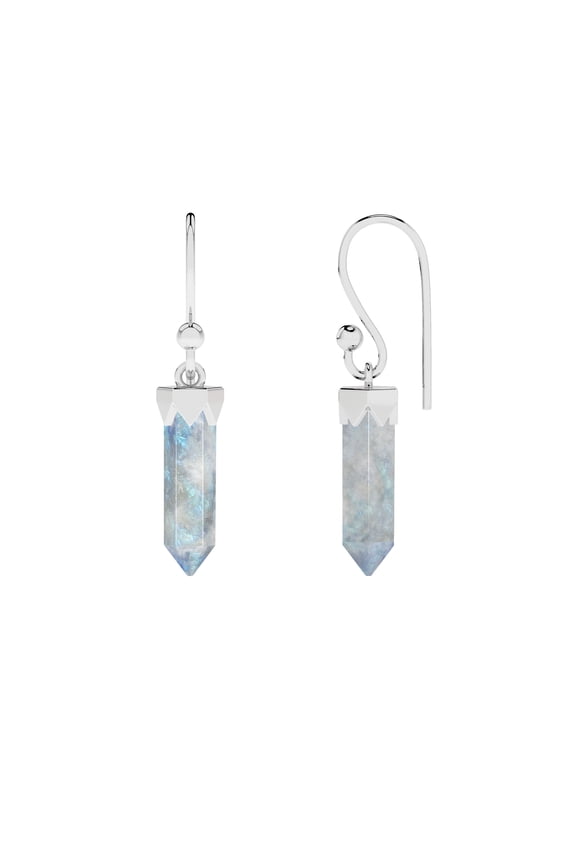 Natural Rainbow Moonstone Hexagon Shape Dangle Earrings in Sterling Silver for Women, June Birthstone Jewelry for Her Birthday, Wedding Anniversary, Christmas, Mothers Day