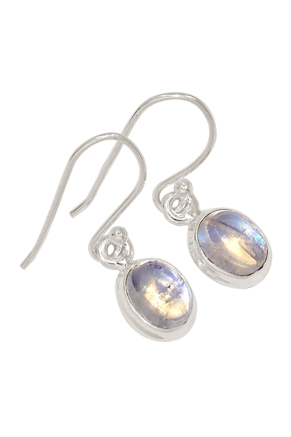 Natural Rainbow Moonstone - India 925 Silver Earrings Jewelry ALLE-17402