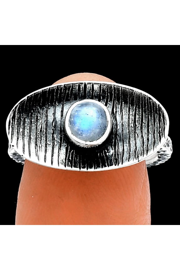 Natural Rainbow Moonstone - India 925 Sterling Silver Ring s.7 Jewelry R-1573 SDR244286
