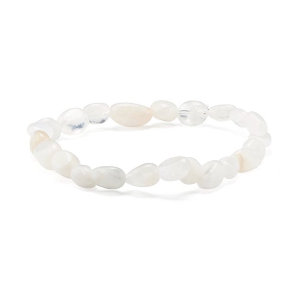 Natural Rainbow Moonstone Beads Stretch Bracelet for Her Inner Diameter: 2 inch(5.2~5.6cm)