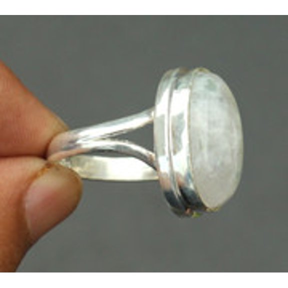 Natural Rainbow Moonstone Oval Ring in Sterling Silver 925