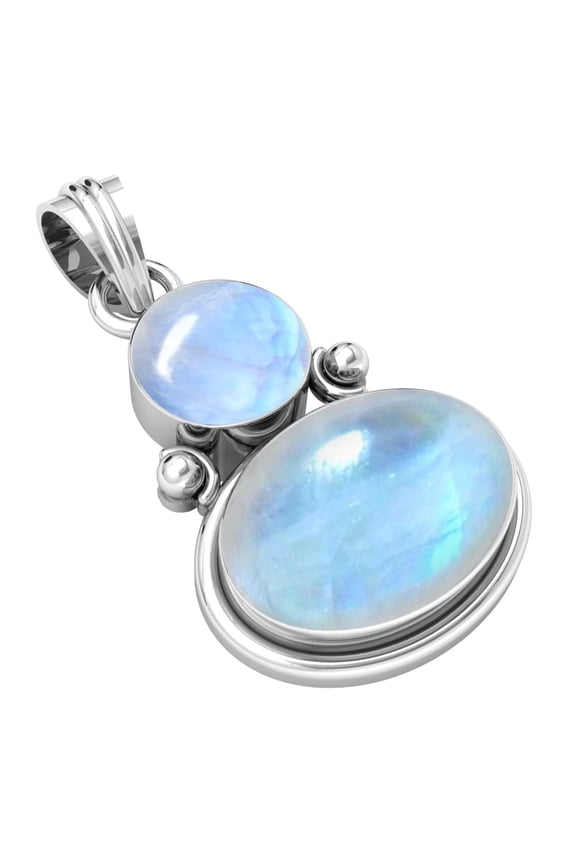 Natural Rainbow Moonstone Pendant 925 Sterling Silver Handmade Jewelry