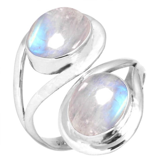 Natural Rainbow Moonstone Ring 925 Sterling Silver Handmade Jewelry