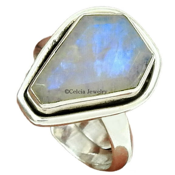 Natural Rainbow Moonstone Ring, Solid 925 Sterling Silver, Dainty Ring, Proposal Ring, Luxury Gifts, Couples Gifts, Cocktail Ring, Valentines Day Gifts For Wife, June Birthstone (moonstone, 7)