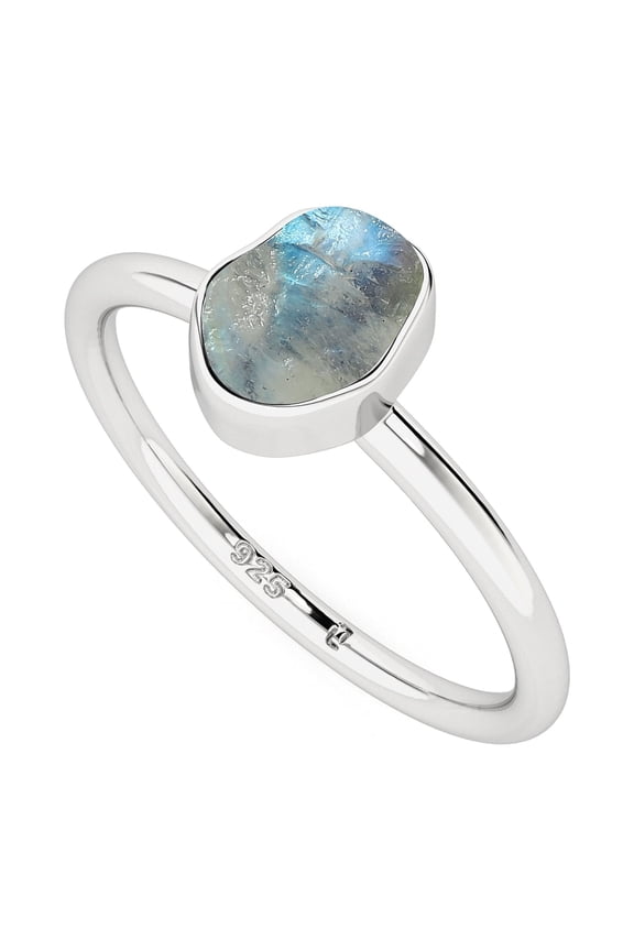 Natural Rainbow Moonstone Rough Shape Rings in Sterling Silver for Women, June Birthstone Jewelry for Her Birthday, Wedding Anniversary, Christmas, Mothers Day