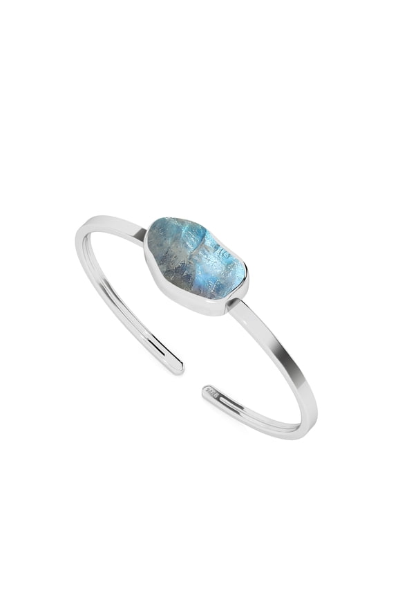 Natural Rainbow Moonstone Rough Shape Twister Bangle Bracelet in Sterling Silver for Women, June Birthstone Jewelry for Her Birthday, Wedding Anniversary, Christmas, Mothers Day