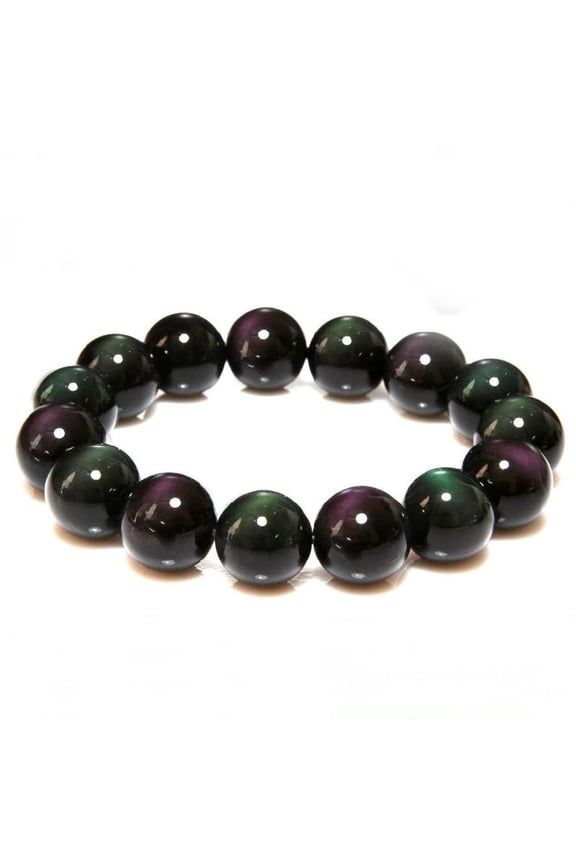 Natural Rainbow Obsidian 10mm Round Shape Smooth Cut Beads Stretchable Bracelet for Men & Women.