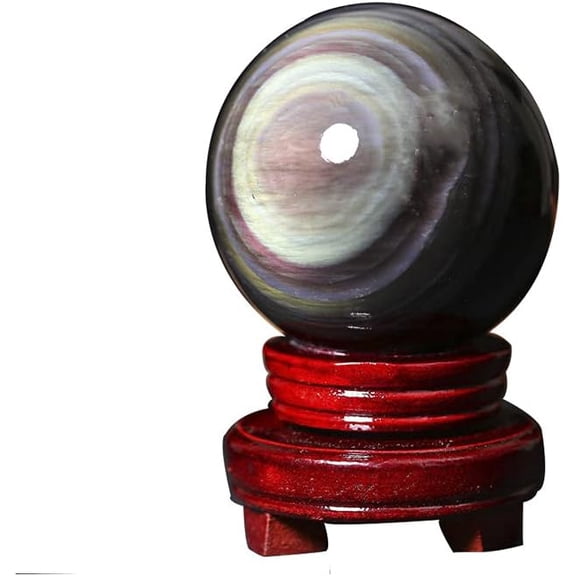 Natural Rainbow Obsidian Sphere with Display Stand, Polished Black Gemstone Crystal Ball for Feng Shui-Inspired Décor, Meditation and Collecting 3.54"-3.93"(9-10cm/3.54"-3.93")