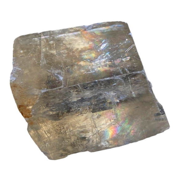 Natural Rainbow Optical Calcite Raw Stone Specimen, Clear Iceland Spar Crystal Block with Light Refraction Rainbow Flash, Rough Mineral Decor for Crystal Collection, Home Tabletop Ornament & Geology
