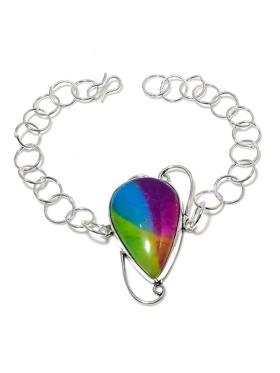 Natural Rainbow Solar Quartz Handmade 925 Sterling Silver Bracelet 7-8"