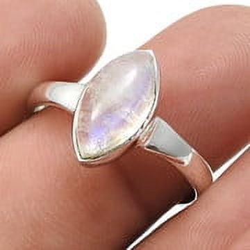 Natural Rainbow moonstone Solid 925 Silver Boho Band Mother Women Gift Ring Size 9