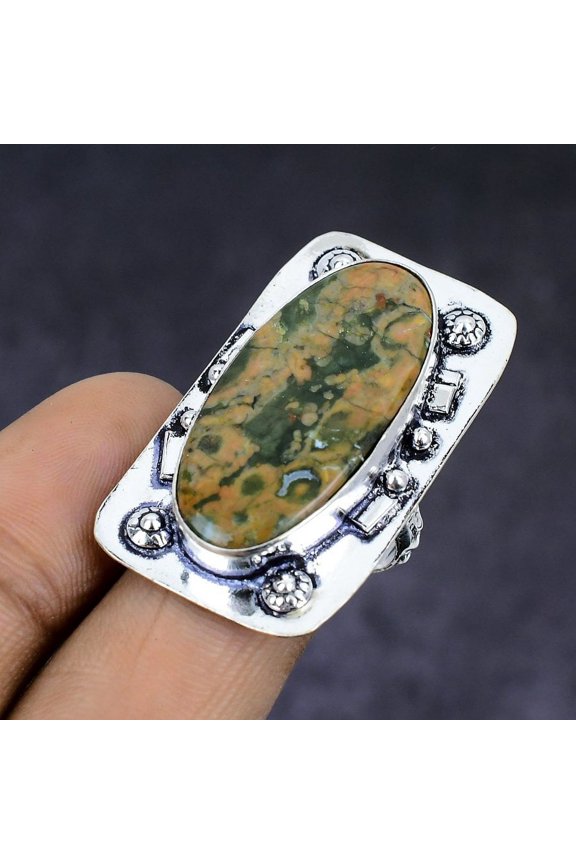 Natural Rainforest Jasper Gemstone 925 Sterling Silver Jewelry Ring Size 6