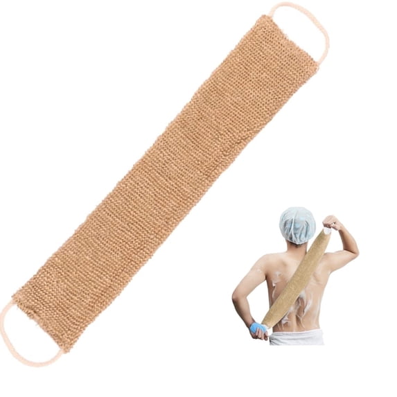 Natural Ramie Exfoliating Back Scrubber for Shower - Durable Large Size Double Side Scrubbing Strap With Long Handle for Shower Bath Men and Women - Bath Sponge for Acne, Eczema & Dead Cells