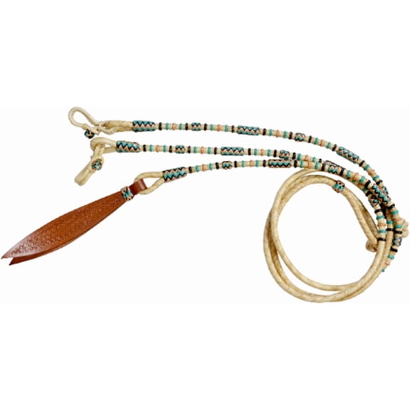 Natural Ranch Rope Romel Reins  8.5 Ft Handcrafted Horse Tack with Multicolor Knots & Rawhide Leather  52" Romel Reins