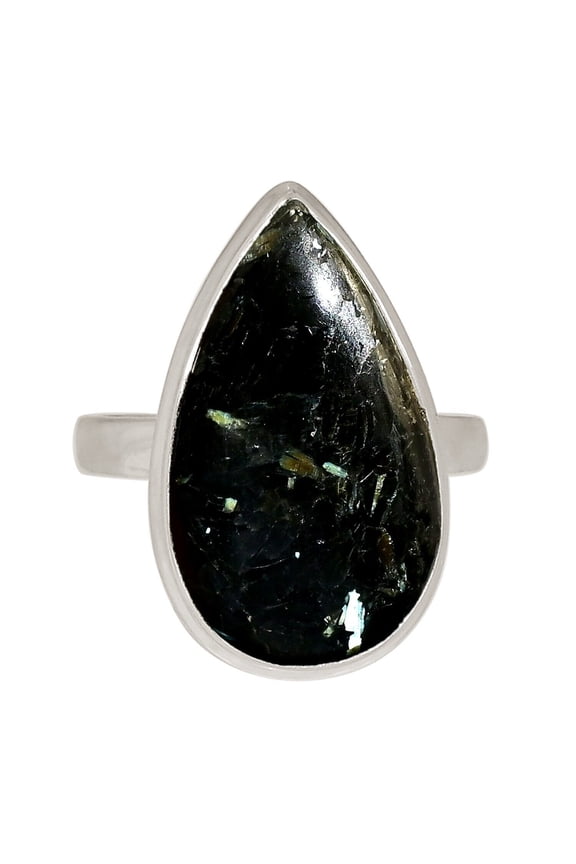 Natural Rare Nuummite With Magnetic Pyrrhotite 925 Silver Ring s.10 ALLR-30802