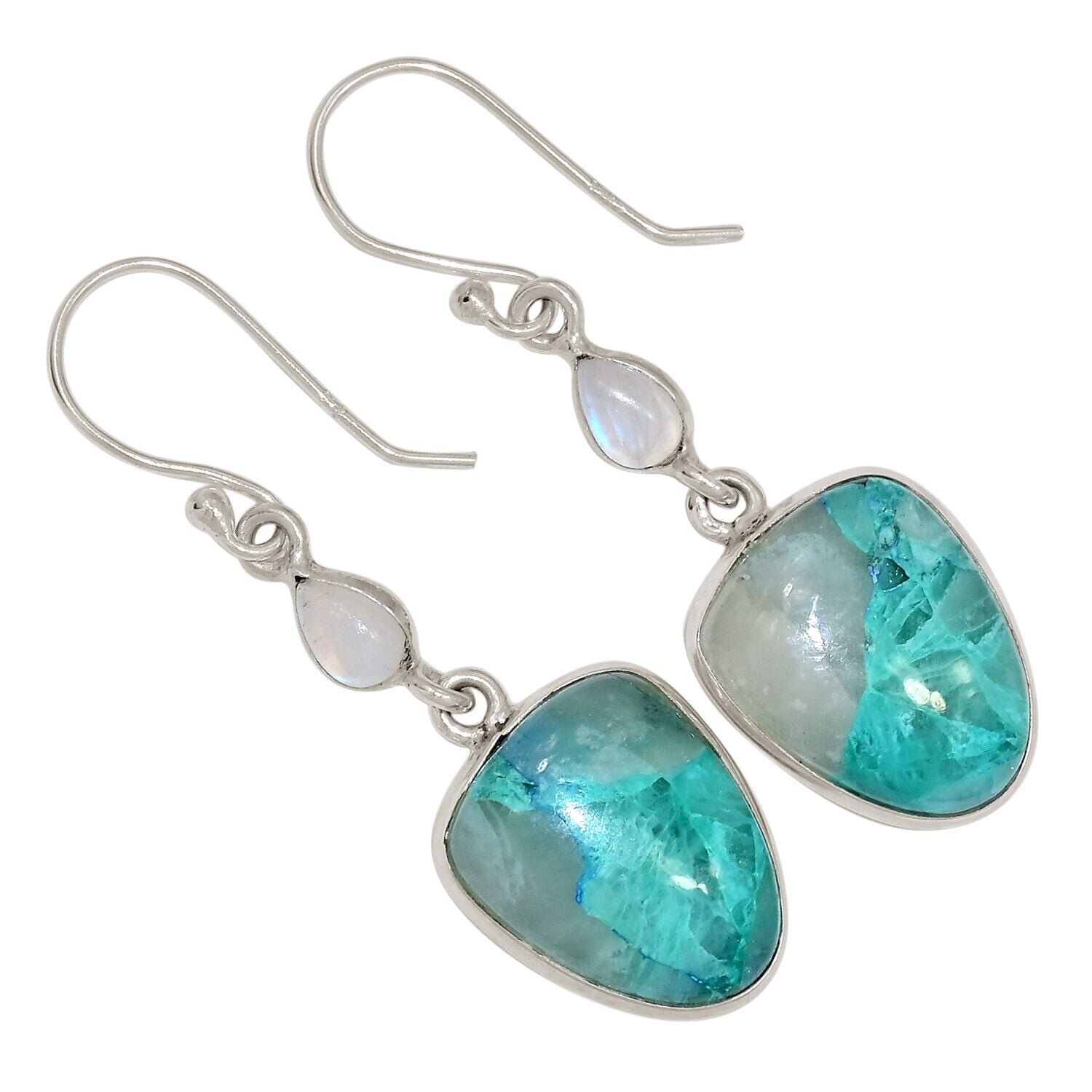 XTREMEGEMS Natural Rare Quantum Quattro - USA & Moonstone 925 Silver Earrings ALLE-18419