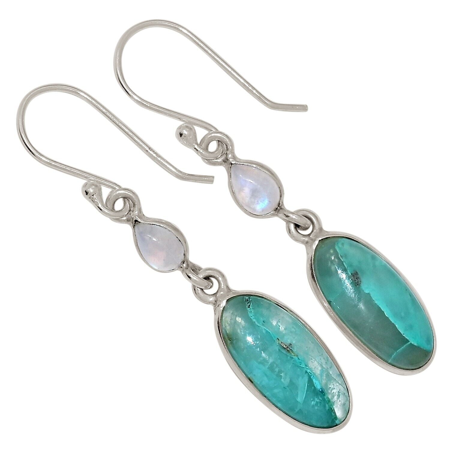 XTREMEGEMS Natural Rare Quantum Quattro - USA & Moonstone 925 Silver Earrings ALLE-18422