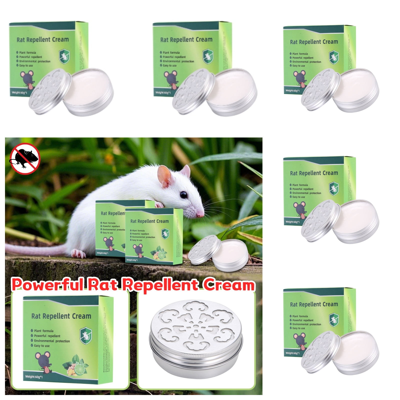 Natural Rat Repellent Cream Effective Rodent Deterrent with Plant-Based Formula, Eco-Friendly & Easy to Use, 60g 5PCS