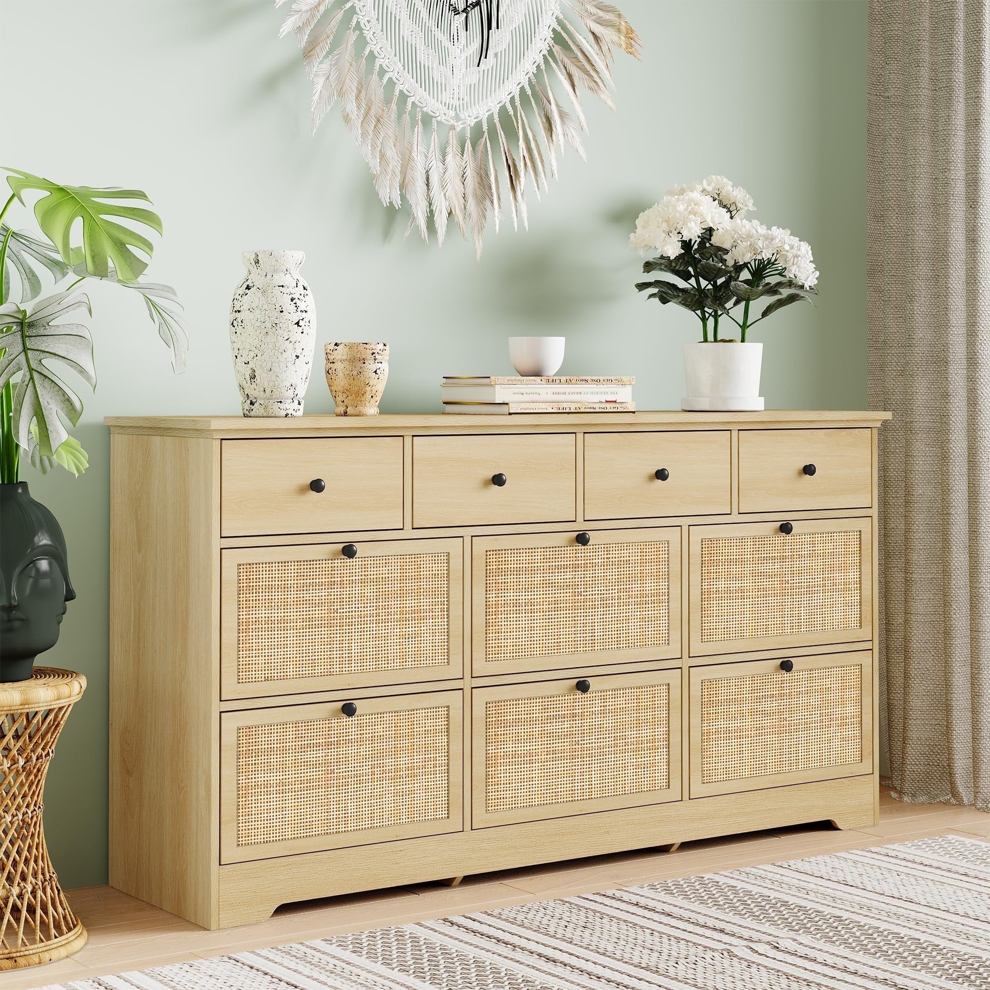 brafabhome Rattan 10-Drawer Dresser, Natural Wood Storage Chest,  Mid-Century Modern, Beige - Walmart.com