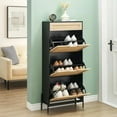 thumbnail image 1 of Natural Rattan 3 Flip Door with 1 Drawer Shoe Cabinet Organizer Freestanding, Shoe Rack Storage Cabinet for Entryway with 3-Tier Adjustable Shelves for Slippers, Sneakers, Heels, Boots, 1 of 9