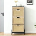 thumbnail image 1 of Natural Rattan 3 Flip Drawer Shoe Cabinet, Shoe Cabinet for Entryway, Narrow Shoe Storage Cabinet, Wood 3 Tier Slim Shoe Rack with 3-Tier Adjustable Shelves for Entryway, 1 of 9