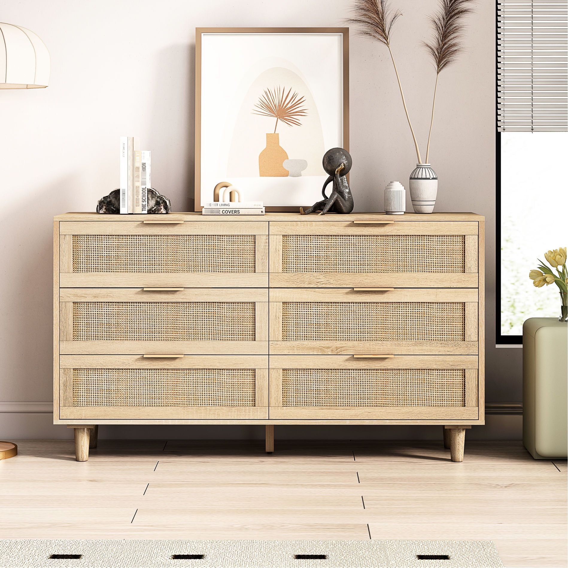 Natural Rattan 6-Drawer Storage Cabinet+Spacious Sorting Solution ...