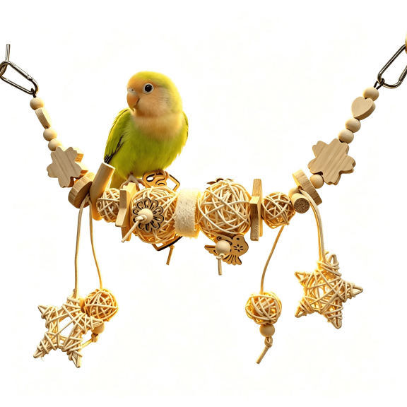 Natural Rattan Ball Hanging Bird Toy  Chewable Shredding Fun for Small to Medium Parrots (Quaker, Lovebird, Parakeet, Cockatiel, Conure & More)
