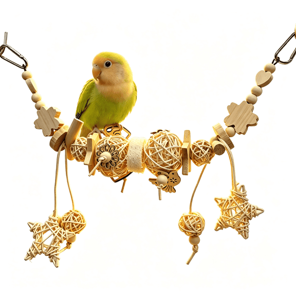 Natural Rattan Ball Hanging Bird Toy  Chewable Shredding Fun for Small to Medium Parrots (Quaker, Lovebird, Parakeet, Cockatiel, Conure & More)