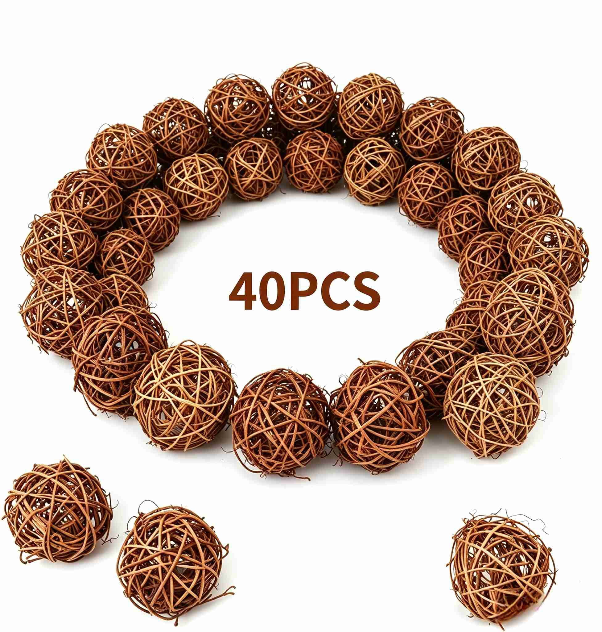 Natural Rattan Balls 40‑Pack, 2 Inch Handmade Wicker Spheres ...