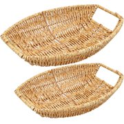 Natural Rattan Bread Basket,Happon 2 Pack Round Rattan Fruits Bread Baskets,Hand-Woven Wicker Fruit Serving Baskets Bowls for Candy, Snack, Keys, Kitchen Countertop, 2 Sizes