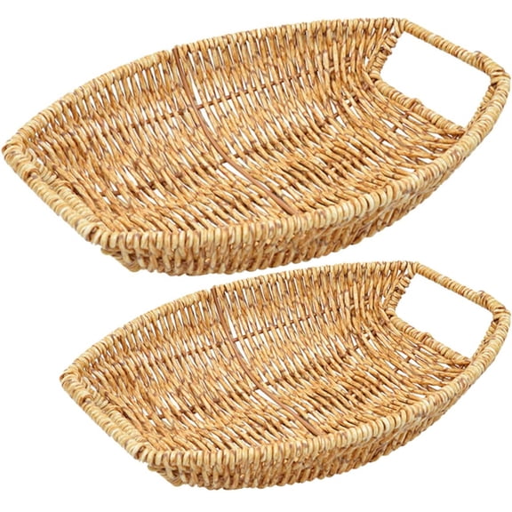 Natural Rattan Bread Basket,Happon 2 Pack Round Rattan Fruits Bread Baskets,Hand-Woven Wicker Fruit Serving Baskets Bowls for Candy, Snack, Keys, Kitchen Countertop, 2 Sizes