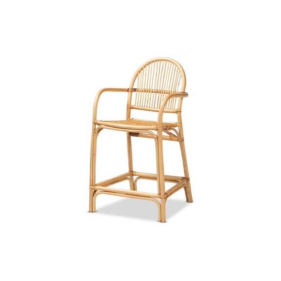 Natural Rattan Counter Stool - Modern Bohemian Brown Bar Stool 39" Height