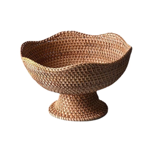 Natural Rattan Decorative Pedestal Fruit Bowl,Handmade Rustic High Stand Fruit Bowls for Kitchen Counter or Dinning Table,Decorative Pedestal Storage Basket for Home Décor(Brown,7.87x7.87x5.12")