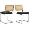 thumbnail image 1 of Natural Rattan Dining Chairs Set of 2/4/6, Upholstered Mid-Century Modern Dining Room Chairs with Cane Backrest, Retro Velvet Kitchen Chairs with Chrome Base, 1 of 8