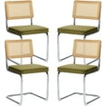 thumbnail image 1 of Natural Rattan Dining Chairs Set of 2/4/6, Upholstered Mid-Century Modern Dining Room Chairs with Cane Backrest, Retro Velvet Kitchen Chairs with Chrome Base, 1 of 8