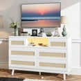 thumbnail image 1 of Natural Rattan Dresser for Bedroom with LED Light and Charging Station, 6 Drawer Double Dressers, Modern Wooden Dresser Chest, Beside Table for Closet, Nursery, Living Room, 1 of 7