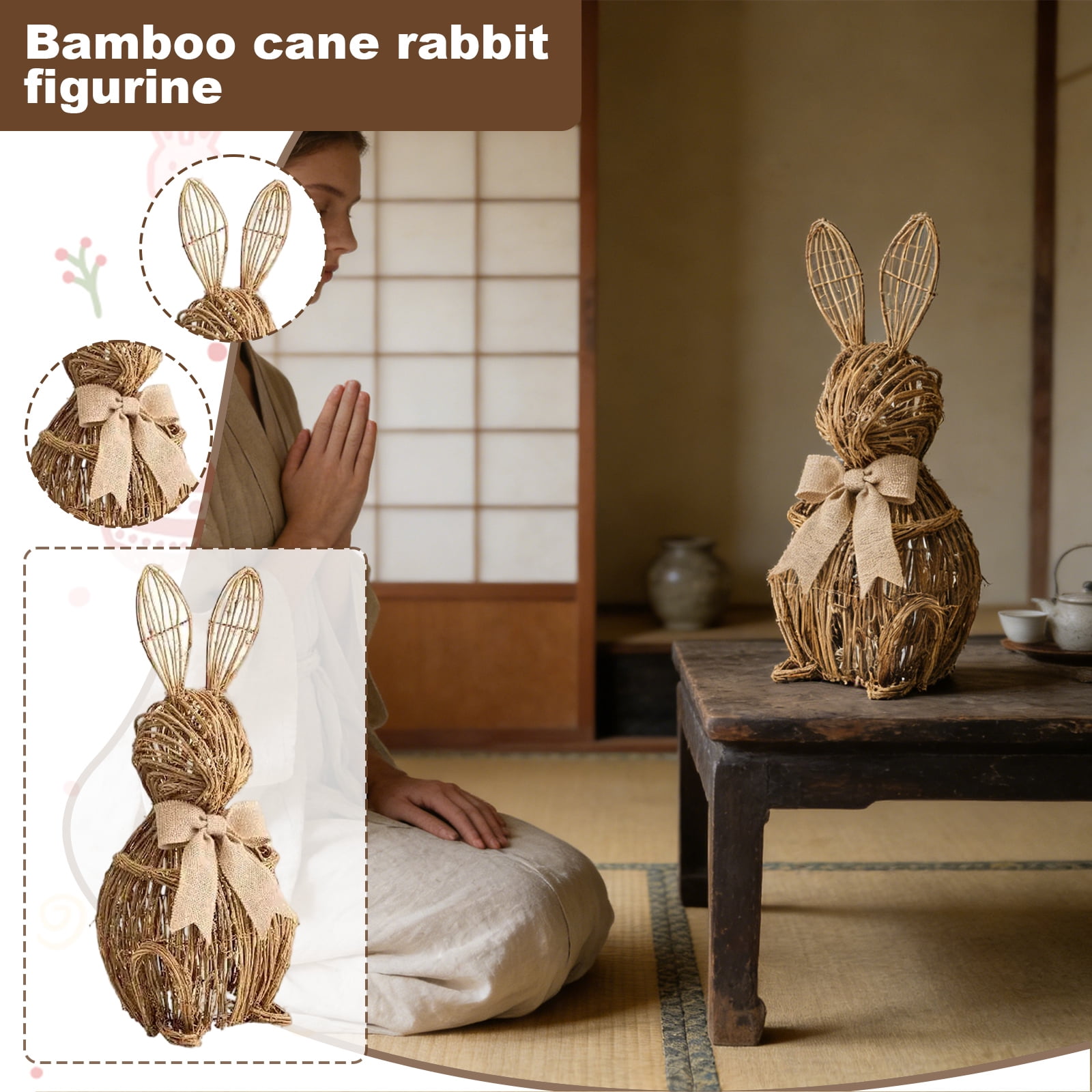 Natural Rattan Figurine, Handwoven Rabbit Decoration For Home ...
