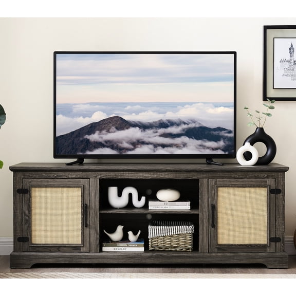Natural Rattan Front - For 60 - 69 Inch TVs - Rec Room - Multifunctional Use Anywhere