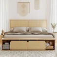 thumbnail image 1 of Natural Rattan Full Size Bed Frame with Sliding Barn Door Storage Cabinets, LED Light Headboard, Boho Farmhouse Wood Platform Bed with Solid Wood Legs Support, No Box Spring Needed, 1 of 8