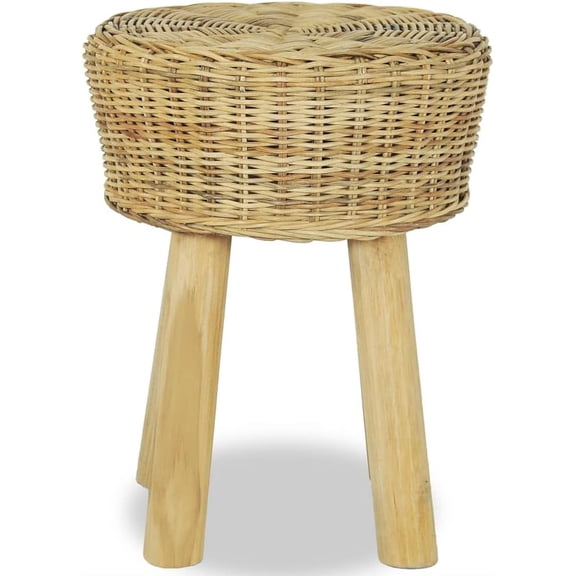 Natural Rattan Handwoven Bar Stool with Solid Teak Legs, Comfortable Seat for Home Office Cafe
